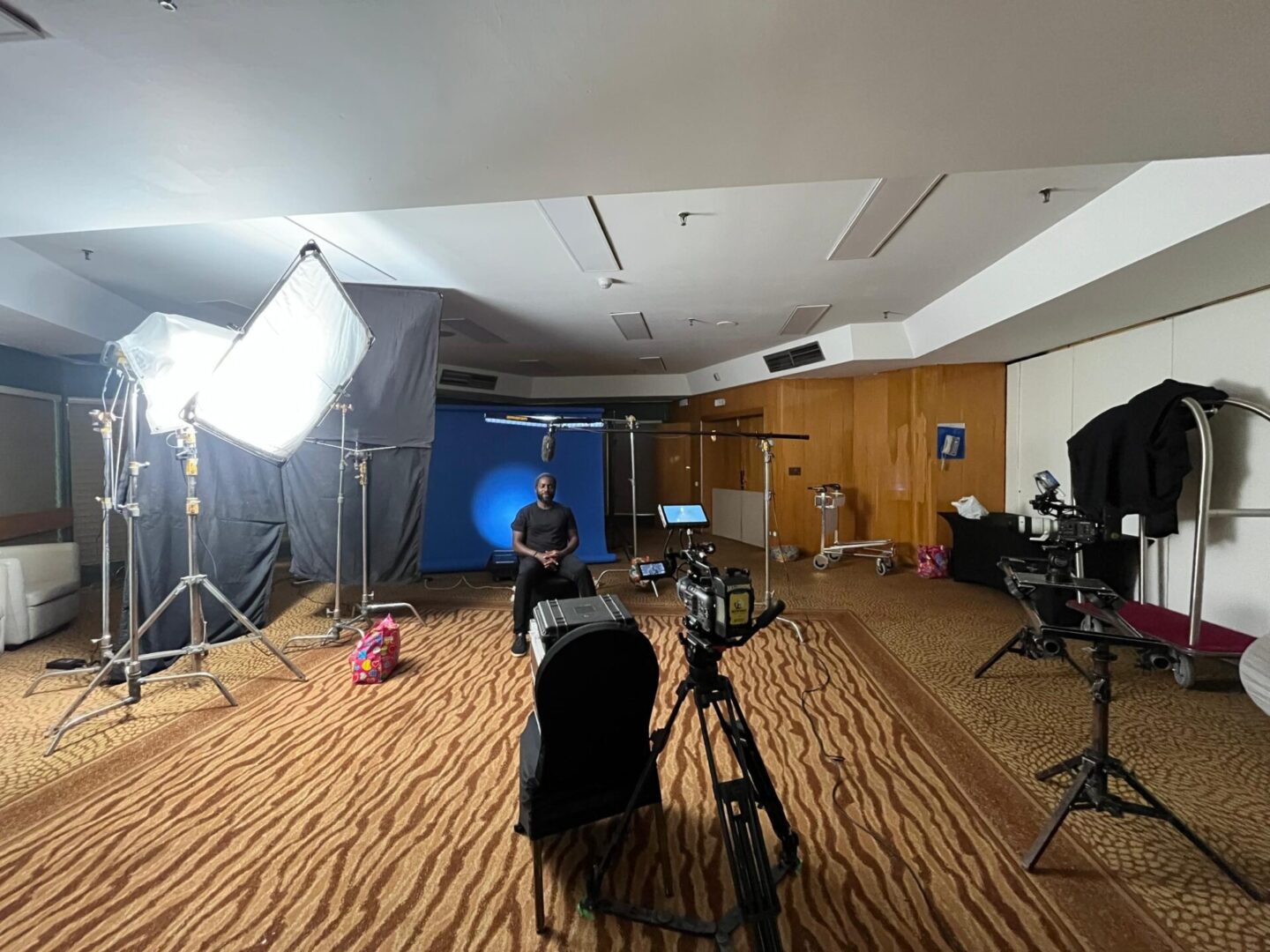 Interview being filmed in a studio
