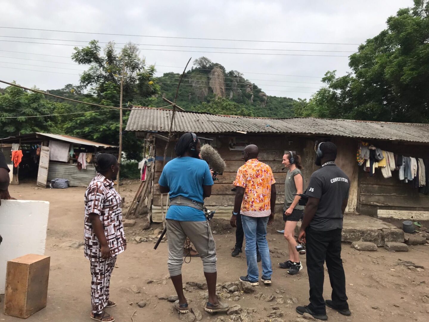 Filmmaking crew in an outdoor location