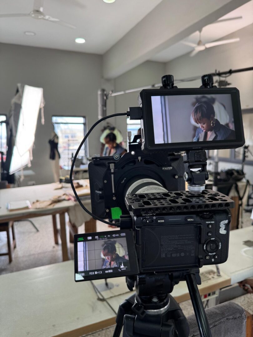 Filming scene with professional equipment
