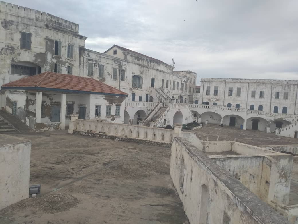 Historic stone fortress with archways