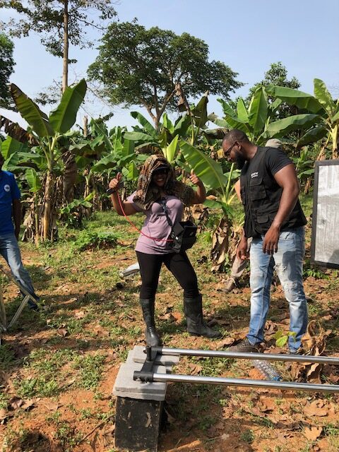 Team setting up equipment outdoors