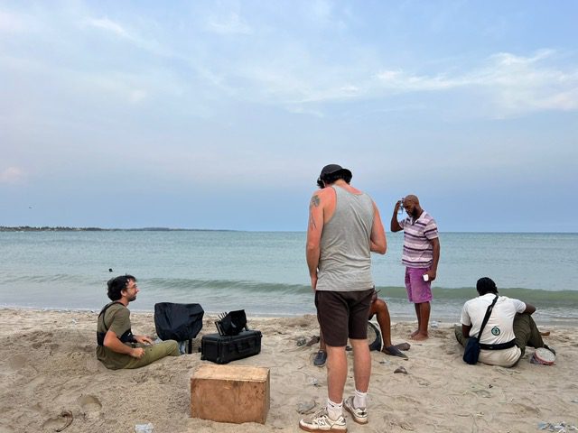 People relaxing on a sandy beach