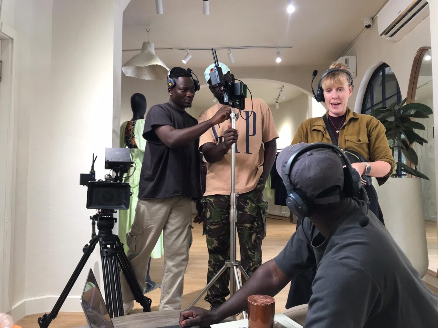 Team preparing for video shoot